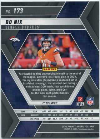 Bo Nix 2025 Panini Mosaic Silver Prizm Card #173