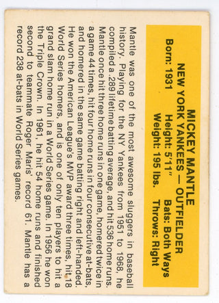 Mickey Mantle 1987 Hugrade NY Yankees Baseball Card Baseball’s All-Time Greats