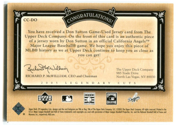 Don Sutton Upper Deck SP Legendary Cuts Jersey Card #CCDO