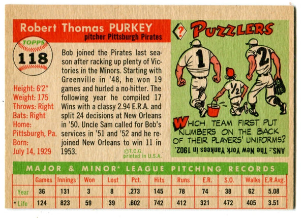 Bob Purkey 1955 Topps #118 Card