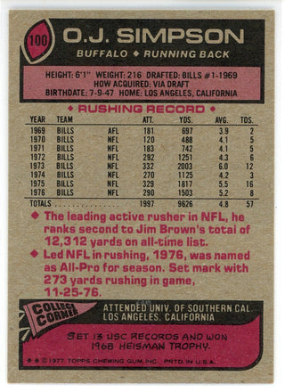 OJ Simpson 1977 Topps Card #100