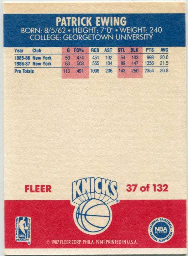 Patrick Ewing 1987 - 1988 Fleer Card #37