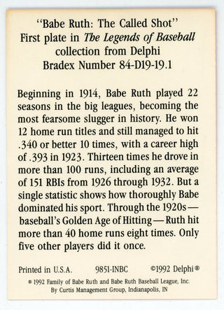 Babe Ruth 1992 Delphi The Called Shot Card