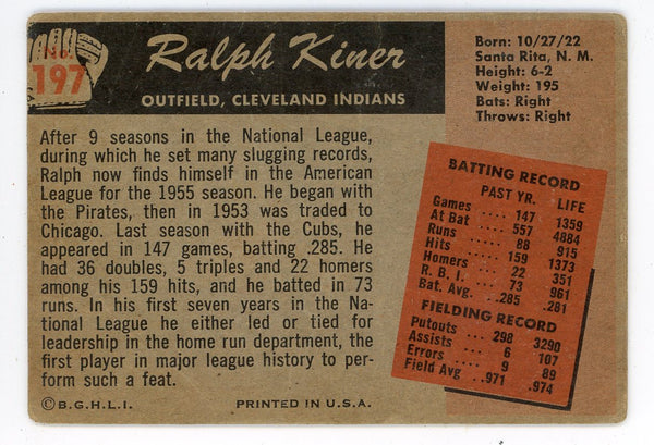 Ralph Kiner 1955 Color TV Card #197