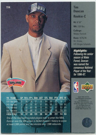 Tim Duncan 1997 - 1998 Upper Deck RC #114