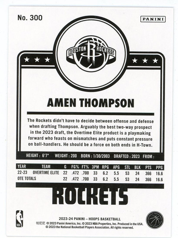 Amen Thompson 2023-24 Panini Hoops Rookie Card #300
