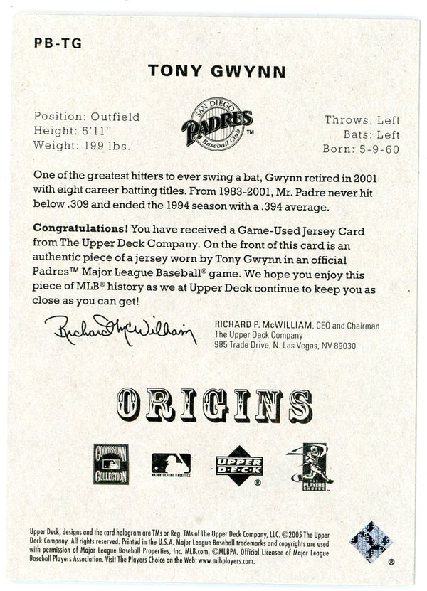 Tony Gwynn Jr. 2005 Upper Deck Origins Patch Relic #PB-TG