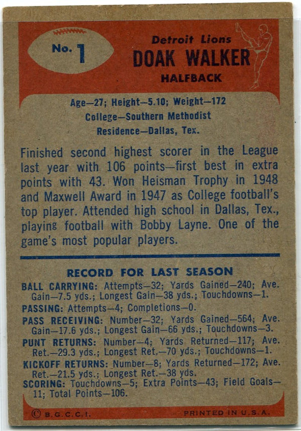 Doak Walker 1955 Bowman Card #1