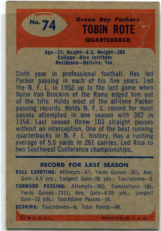 Tobin Rote 1955 Bowman Card #74