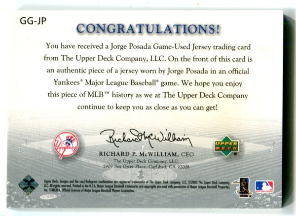 Jorge Posada 2003 Upper Deck Game Face Gear Patch Card