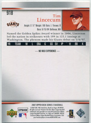 Tim Lincecum 2007 Upper Deck RC #918