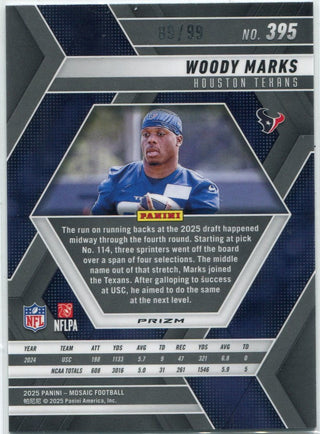 Woody Marks 2025 Panini Mosaic Blue Mosaic Prizm RC #395 89/99