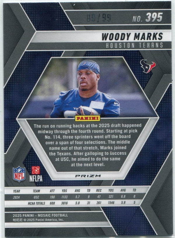 Woody Marks 2025 Panini Mosaic Blue Mosaic Prizm RC #395 89/99