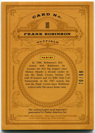 Frank Robinson 2012 Panini Prime Cuts Icons Bat Relic Card #10 70/99