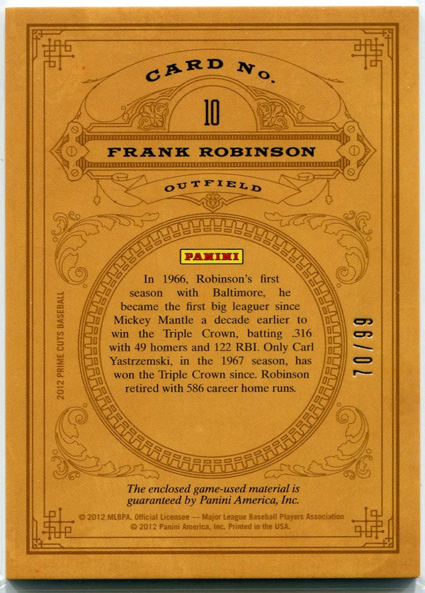 Frank Robinson 2012 Panini Prime Cuts Icons Bat Relic Card #10 70/99