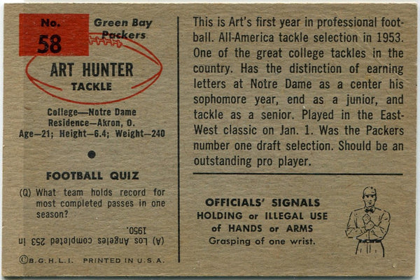 Art Hunter 1954 Bowman Card #58