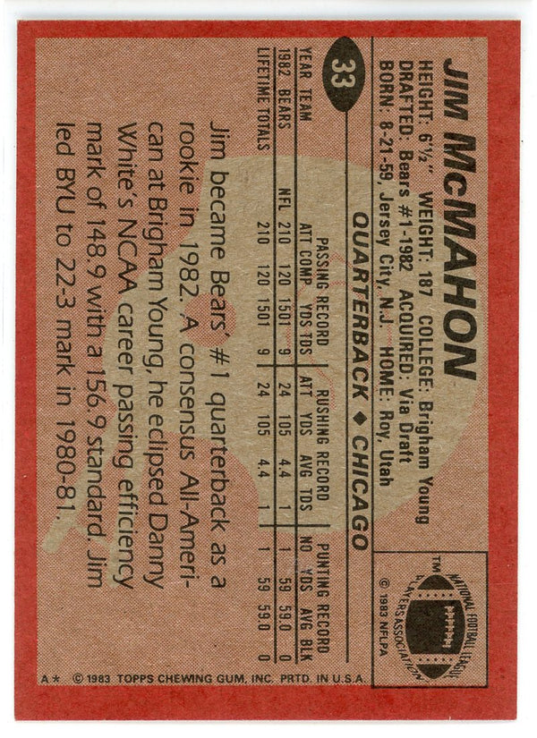 Jim McMahon 1983 Topps Card #33
