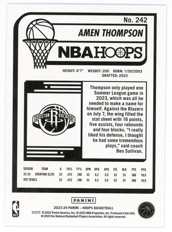Amen Thompson 2023-24 Panini Hoops Rookie Card #242