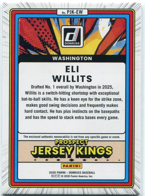 Eli Willits 2026 Panini Donruss Prospect Jersey Kings Jersey Blue Cracked Ice RC #PJK-EW
