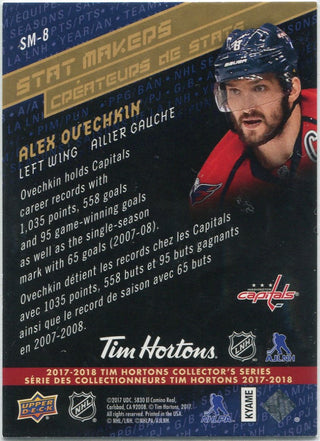 Alex Ovechkin 2017 - 2018 Upper Deck Tim Hortons Stat Makers Card #SM-8
