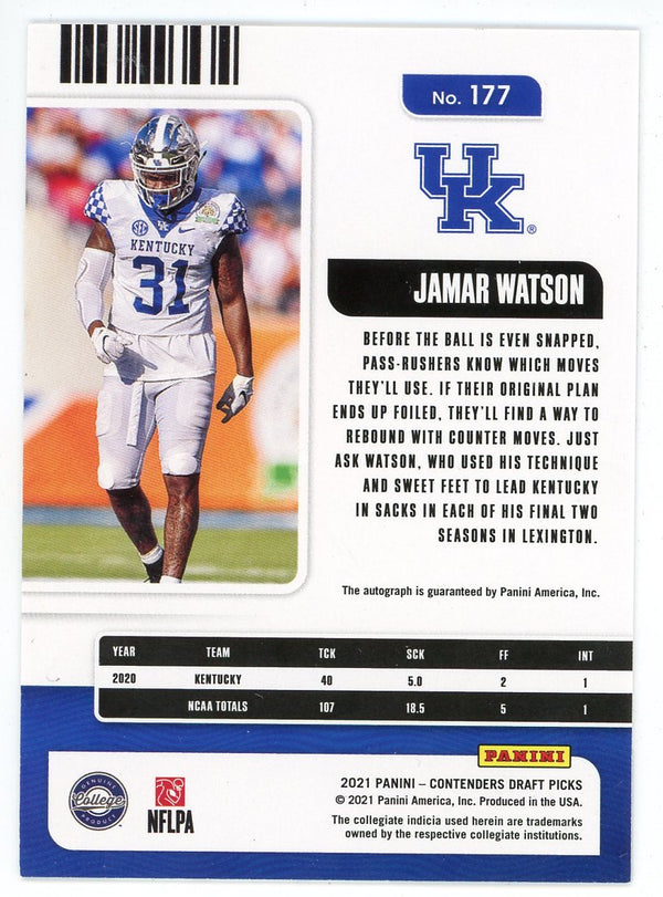Jamar Watson Autographed 2021 Panini Contenders Draft Picks Rookie Card #177