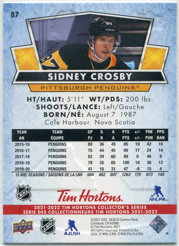Sidney Crosby 2021 - 2022 Upper Deck Tim Hortons Card #87