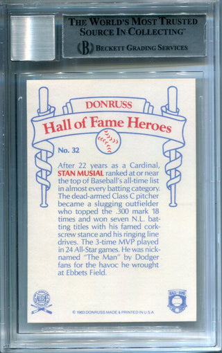 Stan Musial Autographed 1983 Donruss HOF Heroes Card #32 (Beckett)