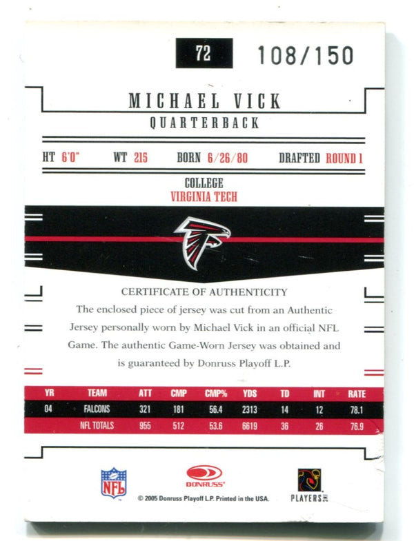 Michael Vick 2005 Donruss Playoff Gridiron Gear Jersey Card #72 /150