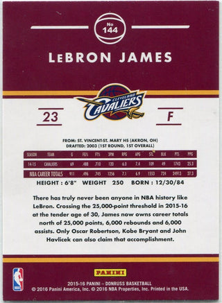 LeBron James 2015 - 2016 Panini Donruss Card #144