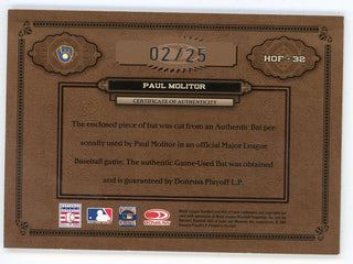 Paul Molitor 2004 Donruss Timeless Treasures HOF Materials Bat Relic #HOF-32