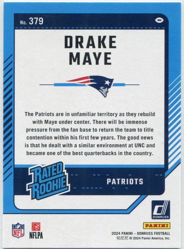 Drake Maye 2024 Panini Donruss Rated Rookie RC #379