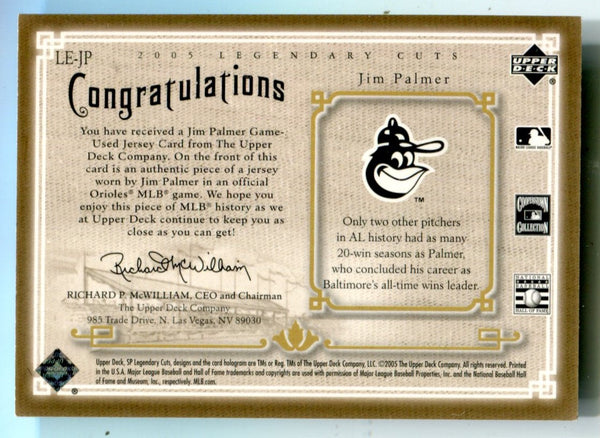 Jim Palmer 2005 Upper Deck SP Legendary Lineage Patch Card #LEJP