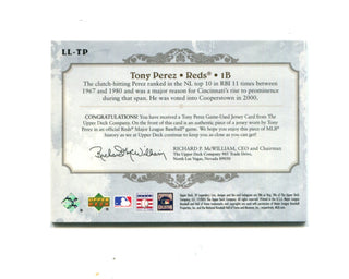 Tony Perez 2005 Upper Deck Gold Lasting Legends #LL-TP 58/75 Card