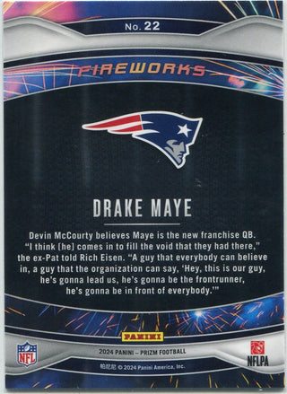 Drake Maye 2024 Panini Prizm Fireworks RC #22