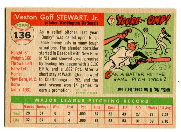 Bunky Stewart 1955 Topps #136 Card