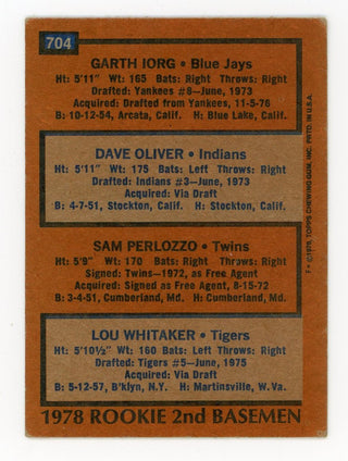 '78 Rookie 2nd Basemen 1978 Topps #704 Card