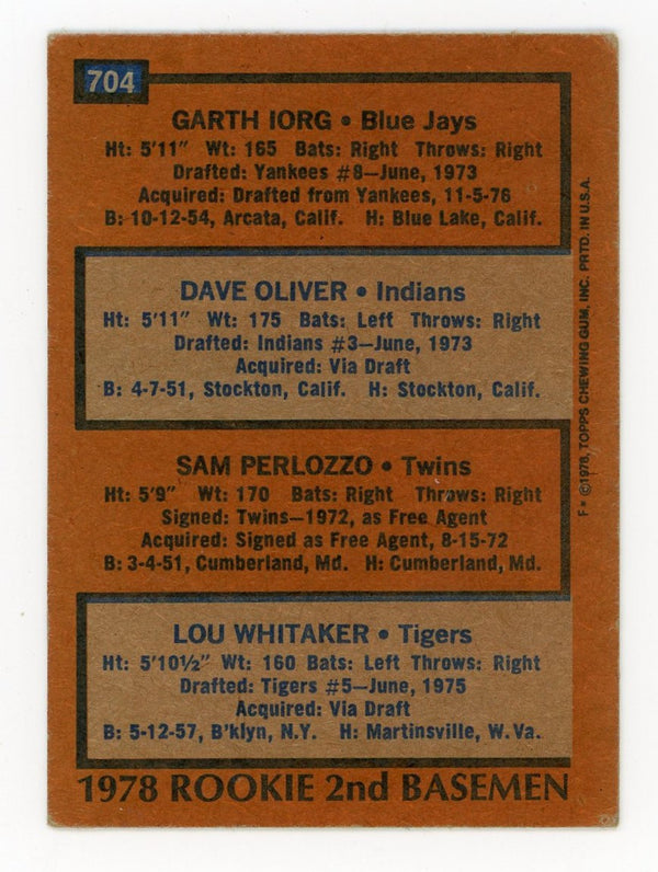 '78 Rookie 2nd Basemen 1978 Topps #704 Card