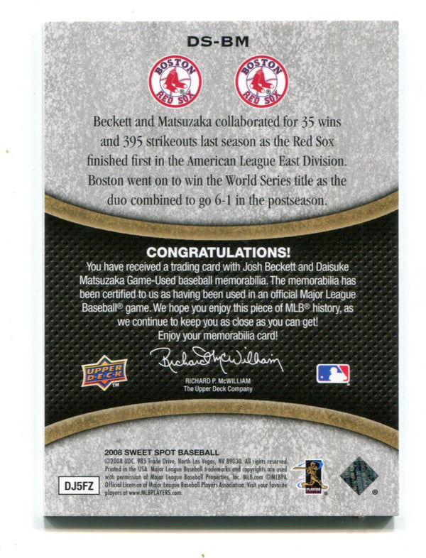 Josh Beckett/ Daisuke Matsuzaka Sweet Swatch Dual Memorabilia Patch Card