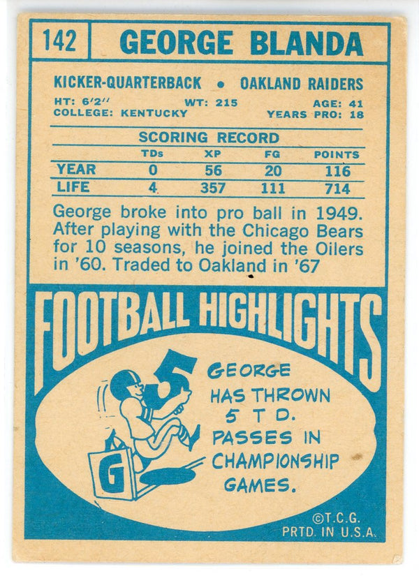 George Blanda 1968 Topps Card #142
