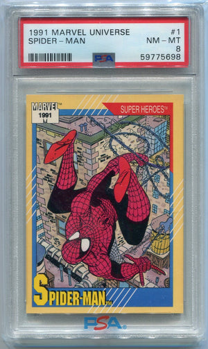 Spider-Man 1991 Marvel Universe Card PSA Graded 8 | Hollywood Collectibles Spider-Man 1991 Marvel Universe Card PSA Graded 8 | Hollywood Collectibles