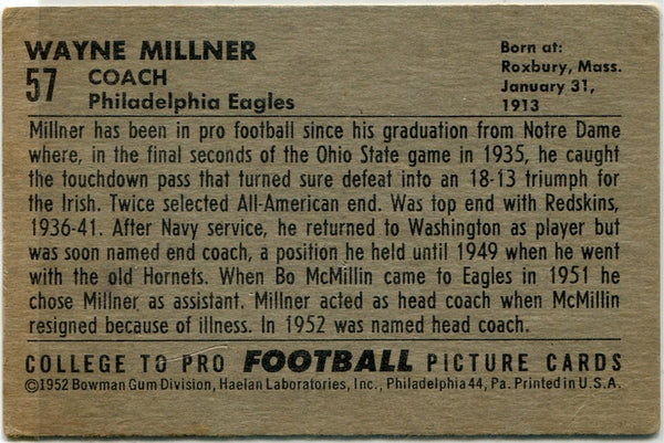 Wayne V Millner 1952 Bowman Card #57