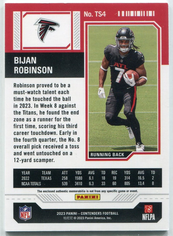 Bijan Robinson 2023 Panini Contenders Rookie Ticket Jersey RC #TS4