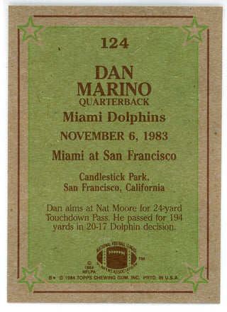 Dan Marino 1984 Topps Instant Replay Card #124