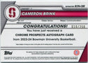 Cameron Brink 2023 - 2024 Bowman University Chrome Autographed Refractor RC 10/250