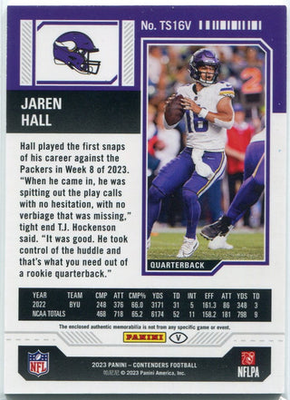 Jaren Hall 2023 Panini Contenders Rookie Ticket Jersey Variation RC #TS16V