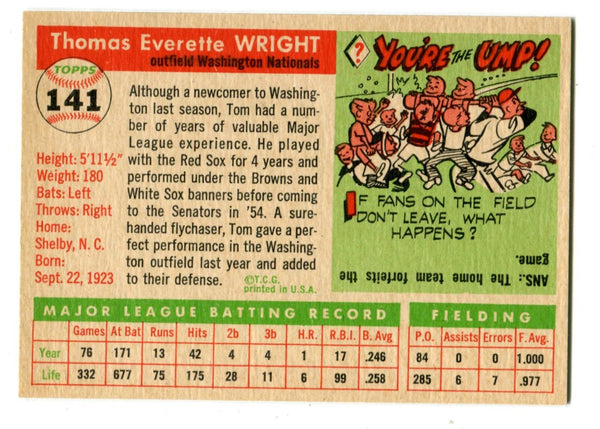 Tom Wright 1955 Topps #141 Card