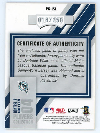 Dontrelle Willis 2004 Donruss Playoff Game Worn Jersey Card #PC-23