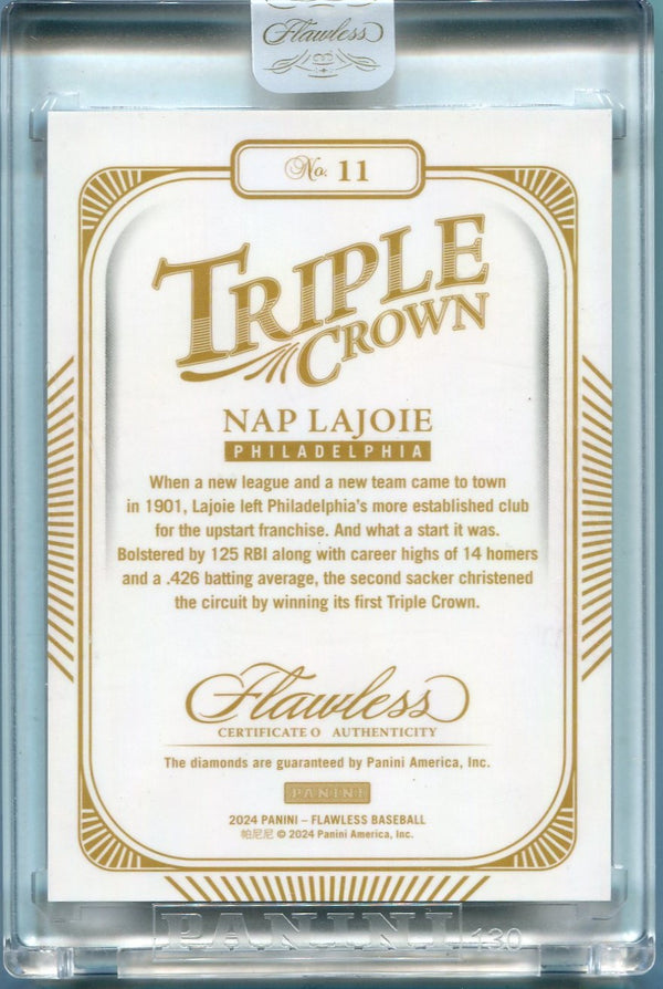 Nap Lajoie 2024 Panini Flawless Triple Crown Triple Diamond Gold Relic 11 2/10