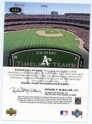 Jim Perry 2001 Upper Deck Legends Autographed Card #125
