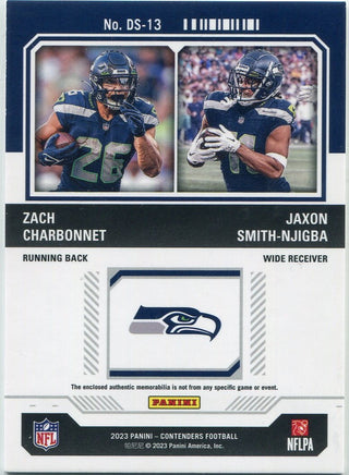 Zach Charbonnet & Jaxon Smith-Njigba 2023 Panini Contenders Rookie Ticket Dual Jersey RC #DS-13